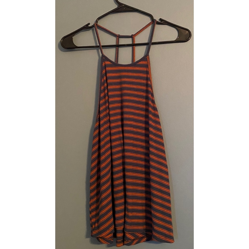Lush Navy and Orange Striped Tank Dress